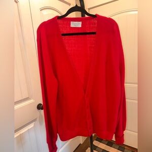 Vintage Christian Dior Red V-Neck Button Cardigan Sweater XL 100% Orion Acrylic